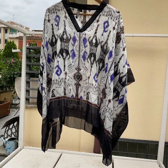 Rare Gucci Silk Kaftan – Kimono Sleeve, Abstract Native-Inspired Print - Picture 1 of 5